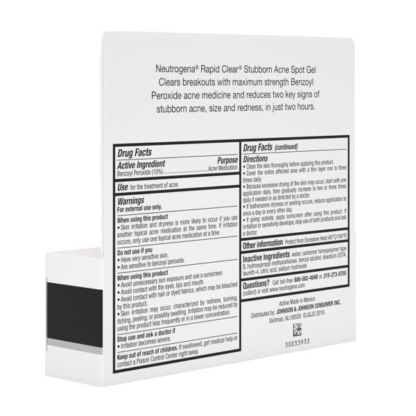 Neutrogena Rapid Clear Stubborn Acne Spot Treatment Gel with Maximum Strength 10% Benzoyl Peroxide Acne Treatment Medication, Pimple Cream for Acne Prone Skin Care, 1 oz - Image 16