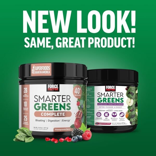 Force Factor Smarter Greens Superfoods Powder to Support Digestion, Gut Health, Bloating, Greens Powder with Probiotics, Prebiotics, Digestive Enzymes, & Adaptogens, Pomegranate Berry, 30 Servings - Image 10