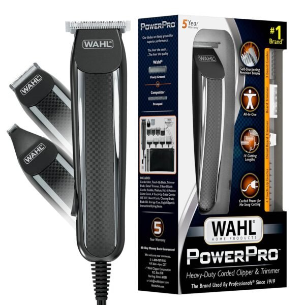 Wahl PowerPro Corded Detailer Trimmer Kit for Mens Grooming – for Beard, Mustache, Stubble, Ear, Nose, & Body Grooming – Model 9686 - Image 2