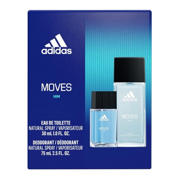 adidas Moves for Him Gift Set 2 Piece Gift Set, Notes of Green Apple, Cedarwood, Musk, Men's Fragrance, Long Lasting, Sporty Fragrance, Travel Size - Image 3