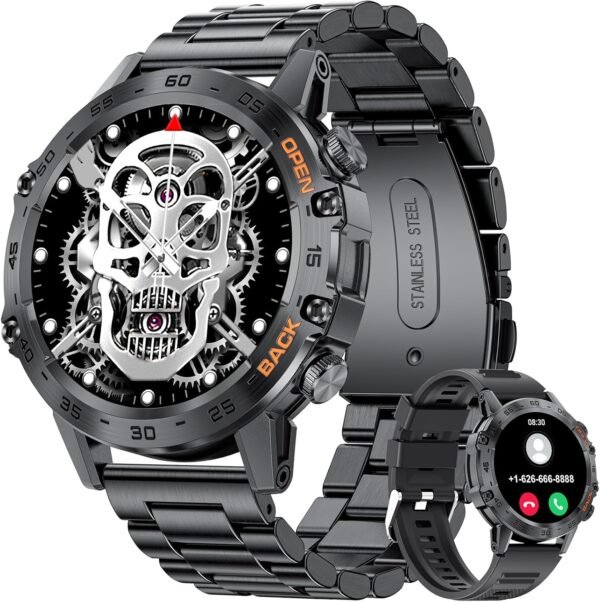 Military Smart Watch for Men(Answer/Dial Calls),100 Sports Modes, 5ATM Waterproof Fitness Watch with Heart Rate/SpO2/Blood Pressure for Android and iOS,1.39''HD DIY Screen Smartwatch Black - Image 2