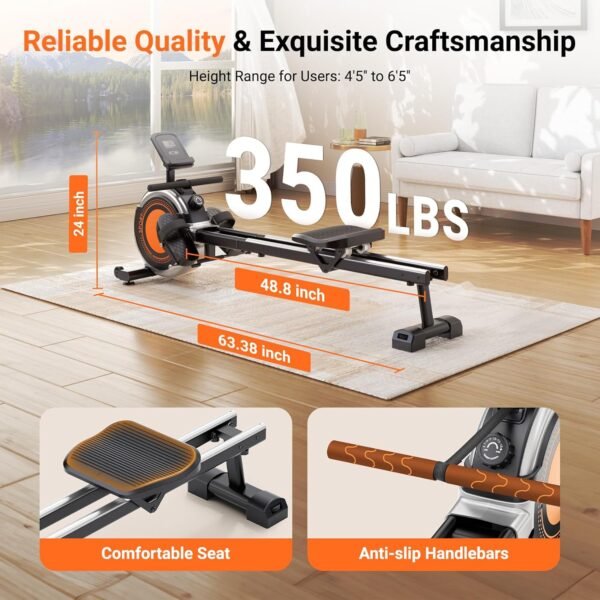 Dripex Rowing Machines for Home Use, Rowing Machine Max 350 LBS, Magnetic Rower with 16 Levels of Workout Resistance, Dual Slide Rail, Bluetooth App Supported, LCD Monitor,Row Machine for Gym Exercise - Image 7