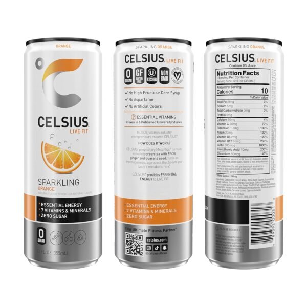 CELSIUS Sparkling Orange, Functional Essential Energy Drink 12 Fl Oz (Pack of 12) - Image 3