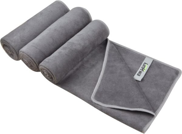 KinHwa Gym Towels for Men Sweat Absorbent Workout Towels Soft Microfiber Sports Towel Perfect Size for Workouts, Yoga, Running, Biking or Camping 16inch x 31inch 3 Pack Gray - Image 2