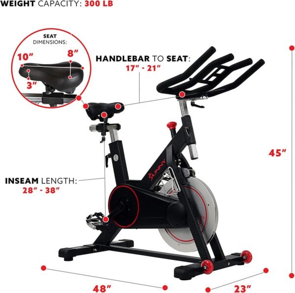 Sunny Health & Fitness Magnetic Belt Drive Indoor Cycling Bike With Optional SunnyFit® App Connectivity - Image 6