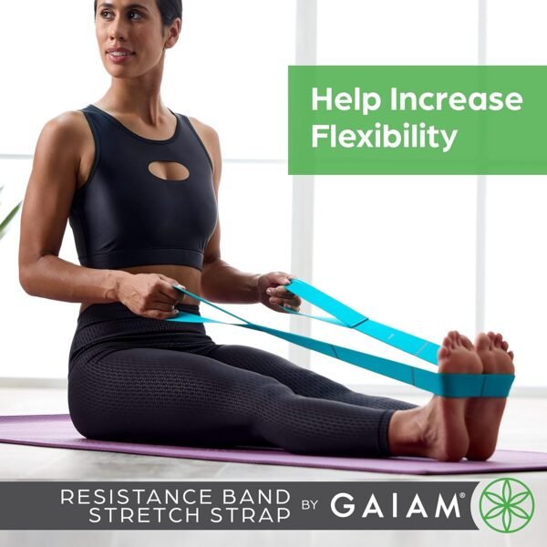 Gaiam Restore Resistance Band Stretching Strap - Stretch Legs & Arms with Medium Resistance Loops, Multiple Holds for Increased Range of Motion, Flexibility or Strength Training - Image 3