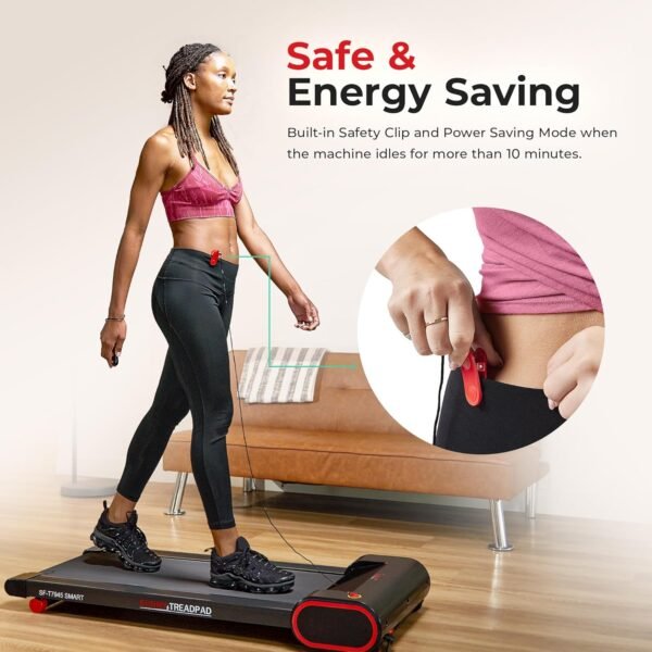 Sunny Health & Fitness Slim Under Desk Walking Compact Treadpad Treadmill with Remote Control, Digital Display, Shock Absorption, Optional Trekking Poles, Free SunnyFit App Bluetooth Connectivity - Image 7