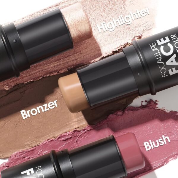 FOCALLURE 3 Pcs Cream Contour Sticks,Shades with Highlighter & Bronzer & Blush,Non-greasy Long-wear Face Contouring Pen,Easy to Sculpt the Face and Create a Lightweight Finishing Makeup,LIGHT-MEDIUM - Image 7