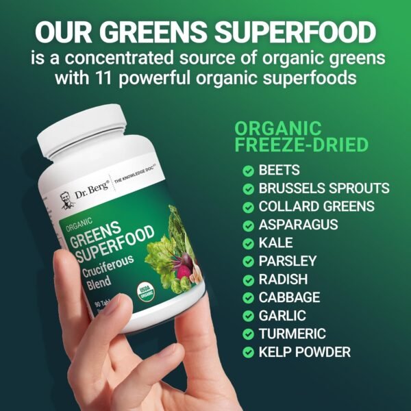 Dr. Berg's Greens Superfood Cruciferous Vegetable Tablets - Vegetable Supplements for Adults w/ 11 Phytonutrient Super Greens Tablets - Energy, Immune System & Liver Veggie Tablets - 90 Tablets - Image 7