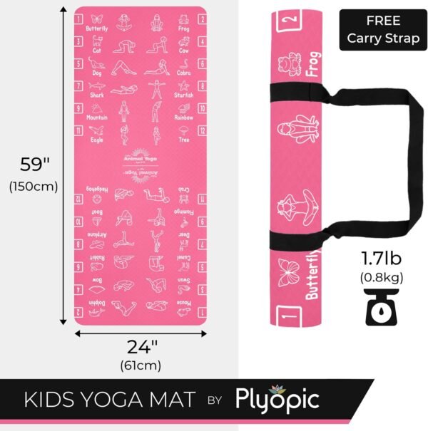 Kids Yoga Mat - Non-Slip Lightweight TPE Exercise Mat - Ideal for Boys & Girls (Ages 3-12), Toddlers & Children in Kindergarten, Preschool, School. PVC Free. 6mm Thick. Carry Strap - Image 3