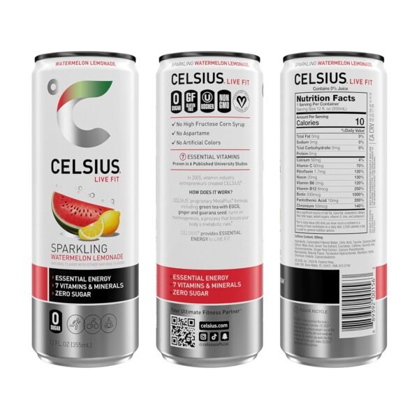CELSIUS Sparkling Watermelon Lemonade, Functional Essential Energy Drink 12 Fl Oz (Pack of 12) - Image 3