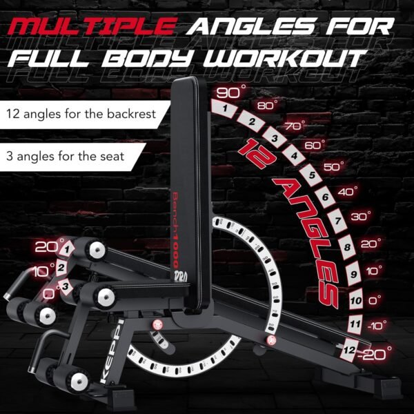 Keppi 1200LB Weight Bench, Heavy Duty Bench1000 PRO Adjustable Workout Bench Press Set for Home Gym Strength Training, Removable Foot Catch for Incline Flat Decline Sit Up Bench for Full Body Fitness - Image 3