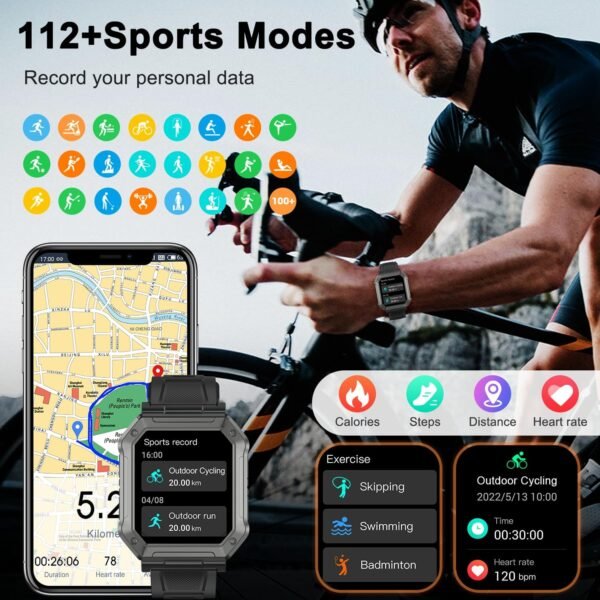 Smart Watch for Men Fitness Tracker: Military Smart Watches for Men Digital Mens Watches Make/Answer Call Running Waterproof Smartwatch Android Phones iPhone Samsung Compatible Heart Rate Monitor - Image 5