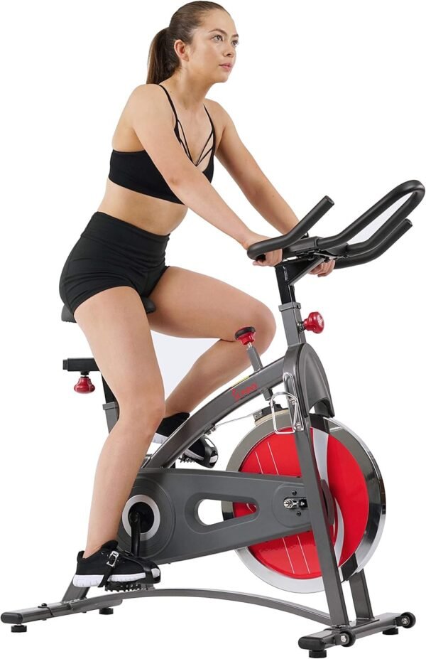 Sunny Health & Fitness Stationary Exercise Bike Machine w/4-Way Adjustable Cushion Seat & Multi-Grip Handlebar, Indoor Cycling Equipment for Home Cardio Training, Optional Heavy-Duty & 40LB Flywheel - Image 9