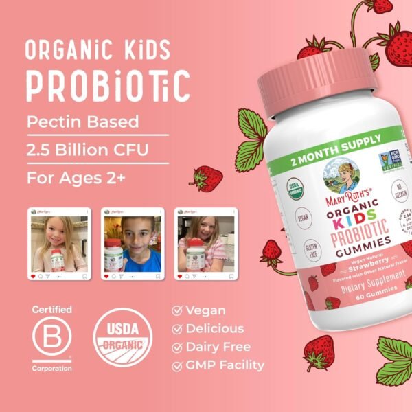 MaryRuth Organics Kids Probiotics for Digestive Health | USDA Organic Probiotic Gummies | Probiotics for Kids | Immune Support | Gut Health Supplement | Vegan | Non-GMO | Gluten Free | 60 Count - Image 5