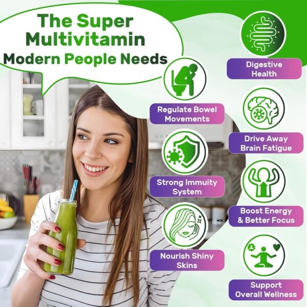 Super Greens Gummies, Greens Superfood Powder Alternative w/Spirulina, Chlorella, Prebiotic Fiber, Probiotic, Fruit Veggie, Daily Greens Vegetable for Digestive & Gut Health, Immunity, Focus, 120 Cts - Image 7