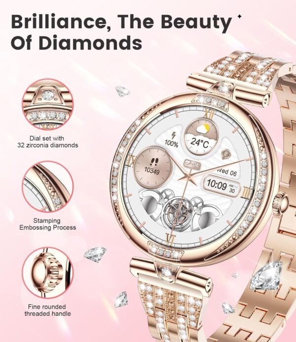 LIGE Smart Watches for Women (Answer/Make Call) with Diamonds，1.19” AMOLED Smartwatch with Heart Rate/SpO2/Sleep Monitor,IP68 Waterproof Fitness Tracker 111 Sport Modes Pedometer for Android iOS,Gold - Image 8