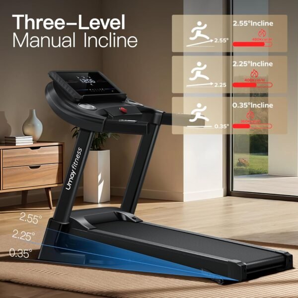 UMAY Black Auto Folding Treadmill with 3-Level Incline, Pulse Sensors, 3.0 HP Quiet Brushless Motor, 8.7 MPH Speed, and 300 lbs Capacity - Image 3