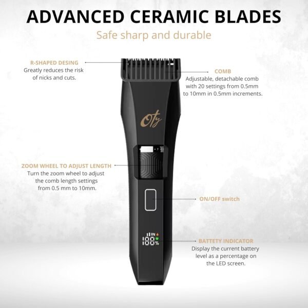 Oty-Beard Trimmer for Men-20-Length Adjustable Blade Wheel, Stainless Steel, T-Blade, Professional Grooming, Precision Facial Hair & Body Trimming, Rechargeable, Cordless, Waterproof, Wet/Dry Clipper - Image 4