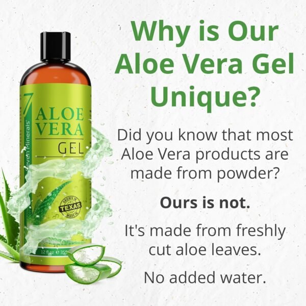 Seven Minerals Organic Aloe Vera Gel from freshly cut 100% Pure Aloe - Big 12oz - HighestQuality, Texas grown, Vegan, Unscented - For Face, Skin, Hair, Sunburn relief - Image 5