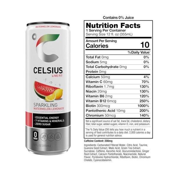 CELSIUS Sparkling Watermelon Lemonade, Functional Essential Energy Drink 12 Fl Oz (Pack of 12) - Image 4