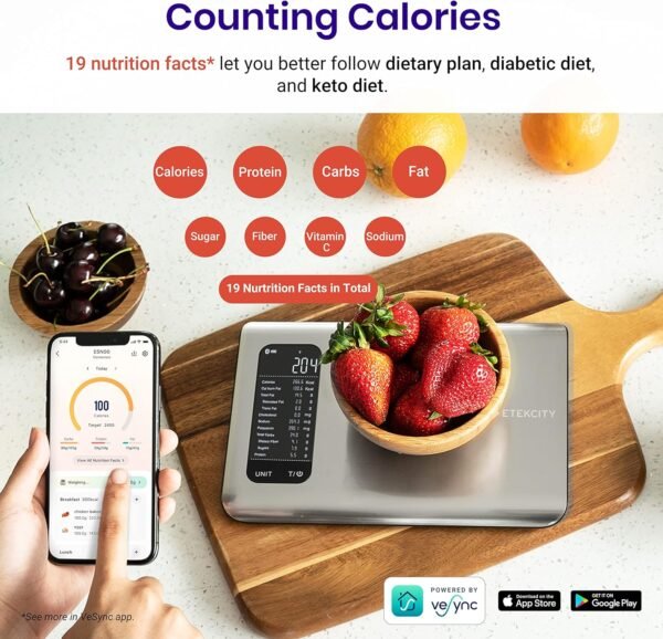 Etekcity Infrared Thermometer 774 and Smart Nutrition Scale, Digital for Cooking Baking Grilling, Track Calories Protein 19 Nutrients - Image 7