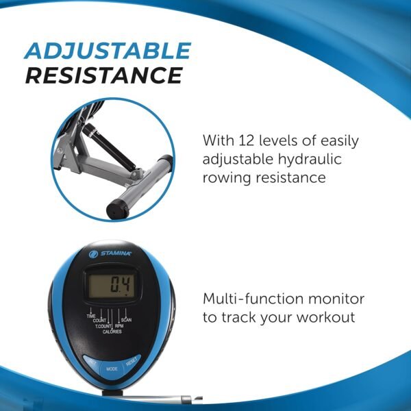 Stamina Hydraulic Rower Machine with Smart Workout App - Rowing Machine with Adjustable Resistance for Home Gym Fitness - Image 9