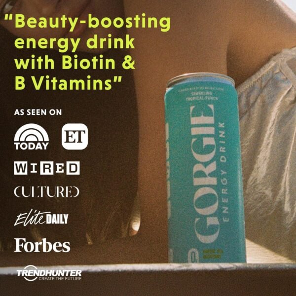 GORGIE Tropical Variety, Sugar-Free Natural Energy Drink Sparkling, Healthy Energy Drinks - Green Tea, Biotin, B Vitamins -150mg Caffeine, Vegan, & Low Calorie (Pack of 12) - Image 4