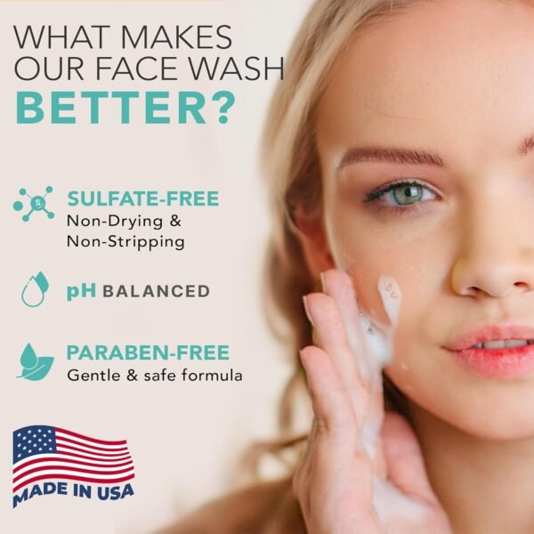 Face Wash - USA Made with Natural & Organic Ingredients, Facial Cleanser for Acne Prone, Combination & Oily Skin, Non Toxic Face Wash for Sensitive Skin, Gentle Cleanser for Women & Men (4 Fl Oz) - Image 3