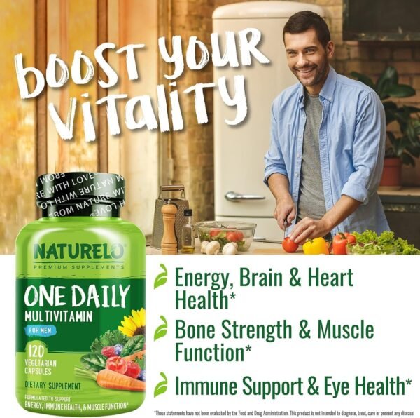 NATURELO Mens Multivitamins - One Daily Multivitamin for Men with Vitamins, Minerals & Organic Whole Foods, Boost Energy & Health, Non-GMO, 120 Vegetarian Capsules - Image 9