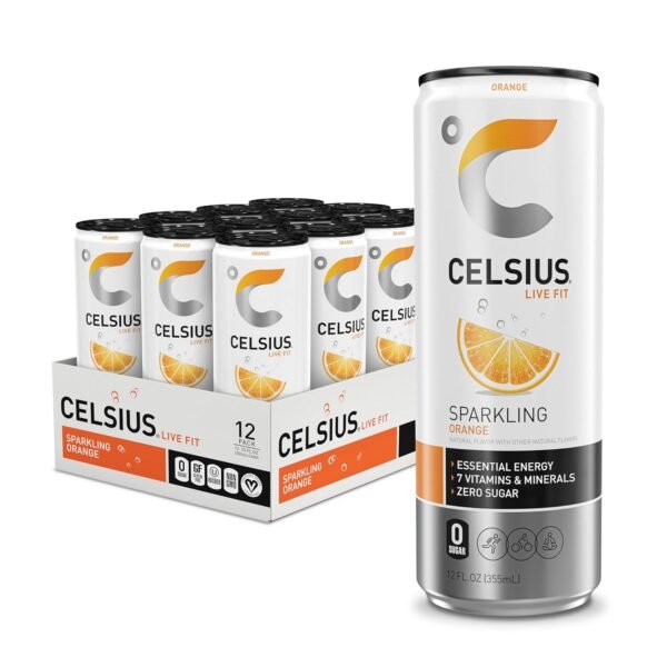 CELSIUS Sparkling Orange, Functional Essential Energy Drink 12 Fl Oz (Pack of 12) - Image 2