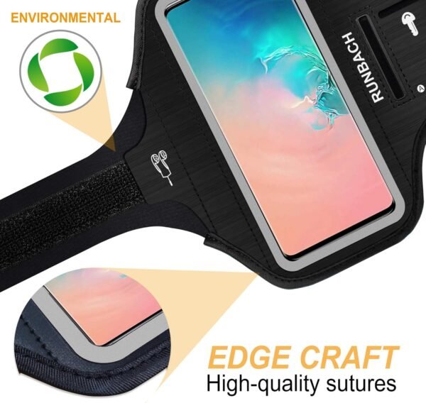 Armband for Samsung Galaxy S24/S23/S22/S21/S20/S10/S9/S8 up to 6.2", Water Resistant Running Exercise Gym Bag with Card Slot and Key Holder (Black) - Image 9