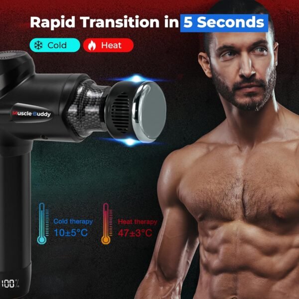 Massage Gun Deep Tissue with Heat and Cold Head, 6 Temperatures, 20 Levels & 10 Heads, Handheld Muscle Massager Gun with Carry Case, Portable Percussion Muscle Massager Gun (Black) - Image 6