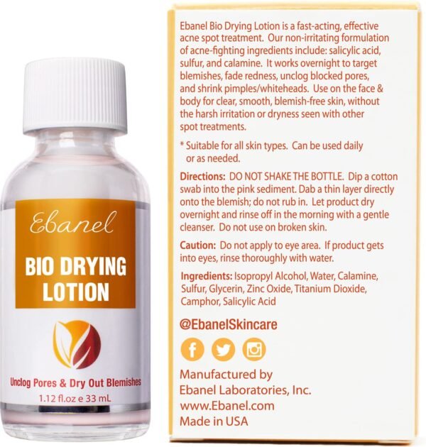 Ebanel Acne Drying Lotion, Overnight Salicylic Acid and Sulfur Cystic Acne Spot Treatment for Face and Body, Pimple Cream Spot Treatment, Dries Out Pimples, Cysts, Blemishes, Zits, and Clogged Pores - Image 9