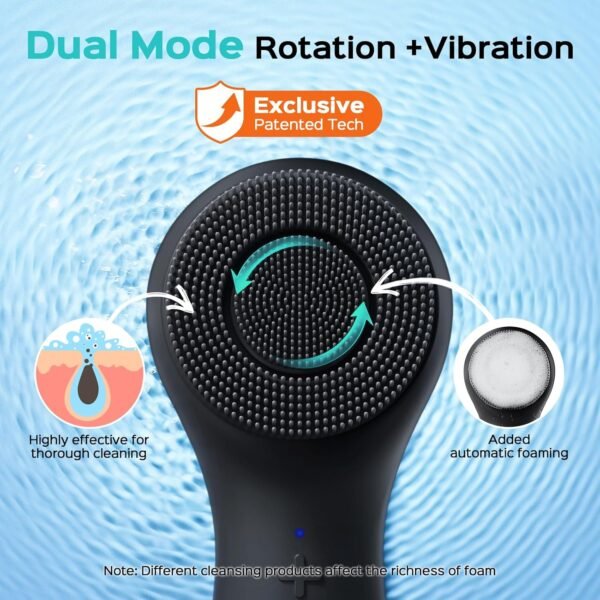Face Scrubber Facial Cleansing Brush: 2 in 1 Spin and Vibration Patented Tech, Silicone Electric Exfoliator Scrubber with Automatic Foaming, Waterproof Face Cleanser Brush for Men and Women, Black - Image 3
