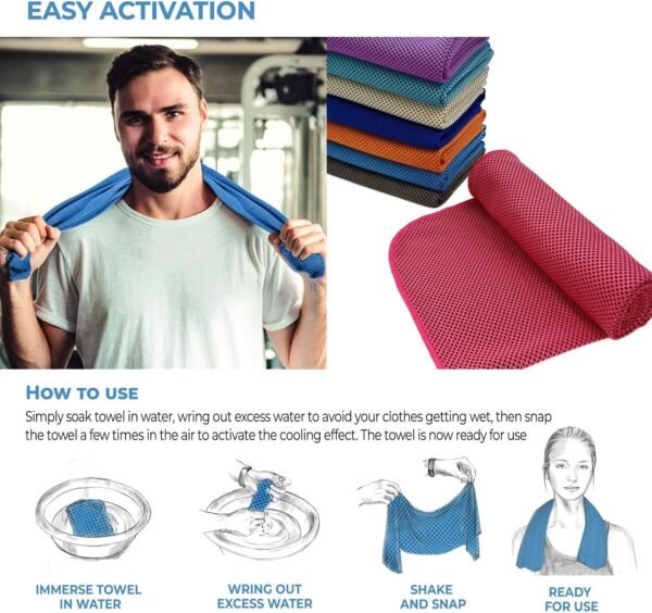 4 Packs Cooling Towel (40 x 12), Ice Towel, Microfiber, Soft Breathable Chilly Towel Stay Cool for Yoga, Workout, Sport, Gym, Camping, Fitness, Running, Workout & More Activities - Multicolor - Image 7