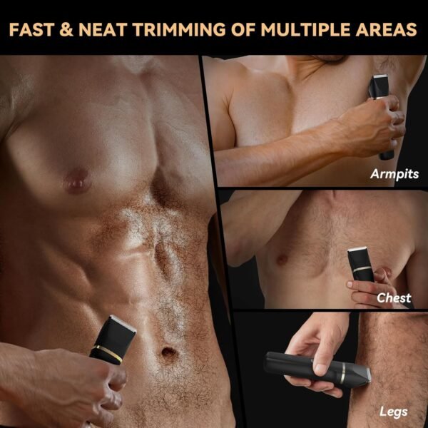 Body Hair Trimmer for Men - Manscape Pubic Groin and Ball Hair Shaver with Replaceable Ceramic Blade, Type-C Rechargeable Dock & Nose Hair Trimmer Head, Waterproof Electric Razor for Men Body Groomer - Image 8