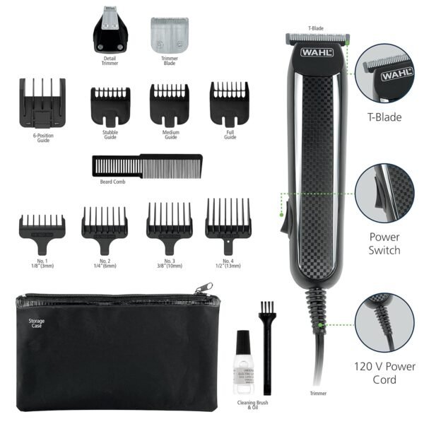 Wahl PowerPro Corded Detailer Trimmer Kit for Mens Grooming – for Beard, Mustache, Stubble, Ear, Nose, & Body Grooming – Model 9686 - Image 3