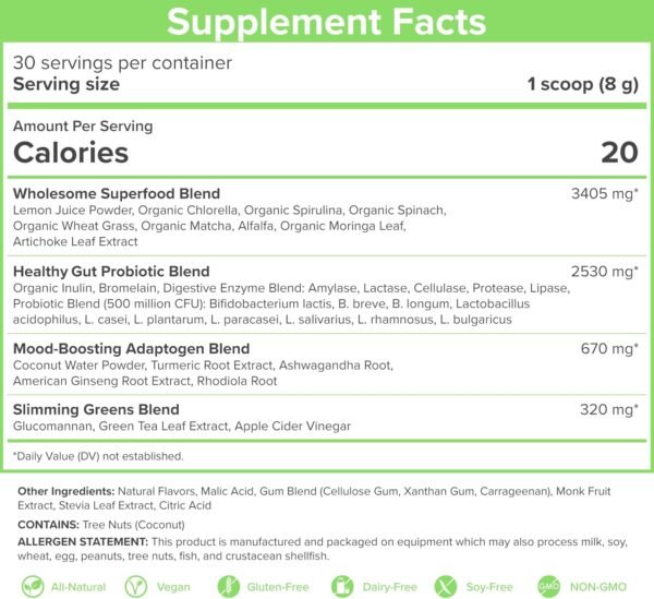 SkinnyFit Mango Splash Skinny Greens, Green Juice Superfood Powder, Natural Energy & Focus, Reduce Bloating, Spirulina, Chlorella, 30 Servings - Image 6