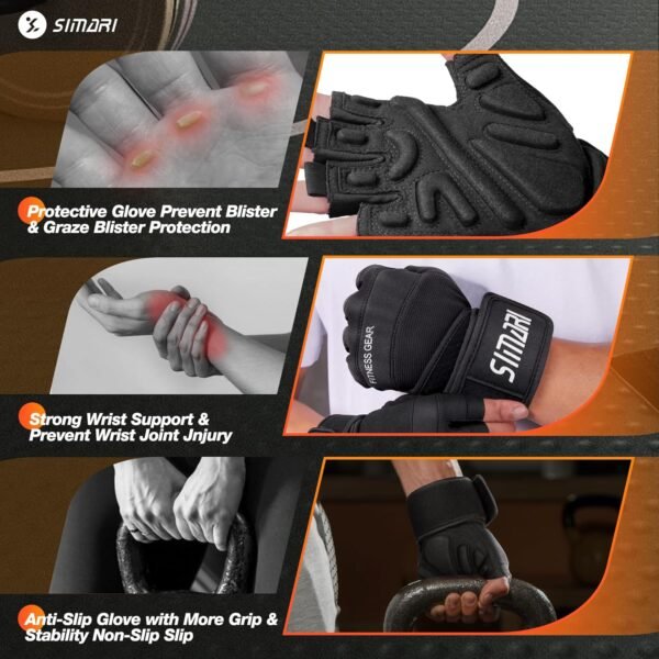 SIMARI Padded Workout Gloves for Men and Women, Ventilated Weight Lifting Gloves with Wrist Wraps Support, Full Palm Protection, Great Grip for Gym Training, Fitness, Weightlifting, Exercise - Image 5