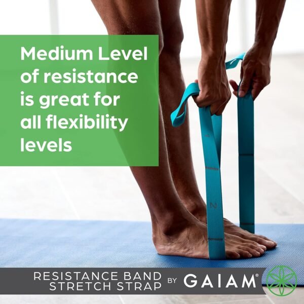 Gaiam Restore Resistance Band Stretching Strap - Stretch Legs & Arms with Medium Resistance Loops, Multiple Holds for Increased Range of Motion, Flexibility or Strength Training - Image 6