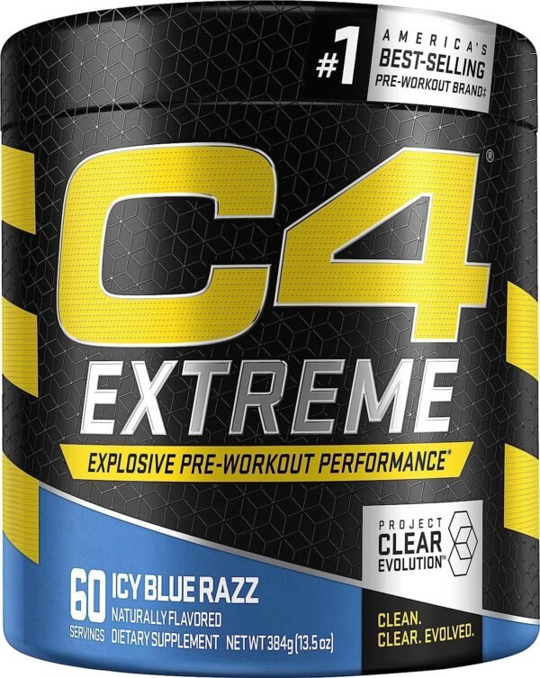 C4 Extreme Pre Workout Powder Icy Blue Razz | Preworkout Energy Supplement for Men & Women | 200mg Caffeine + Beta Alanine + Creatine | 60 Servings - Image 2