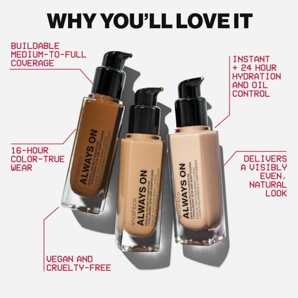 Smashbox Always On Skin-Balancing Foundation with Hyaluronic Acid | Medium-To-Full Coverage | Hydrating + Long Lasting, 1 Fl Oz - Image 6