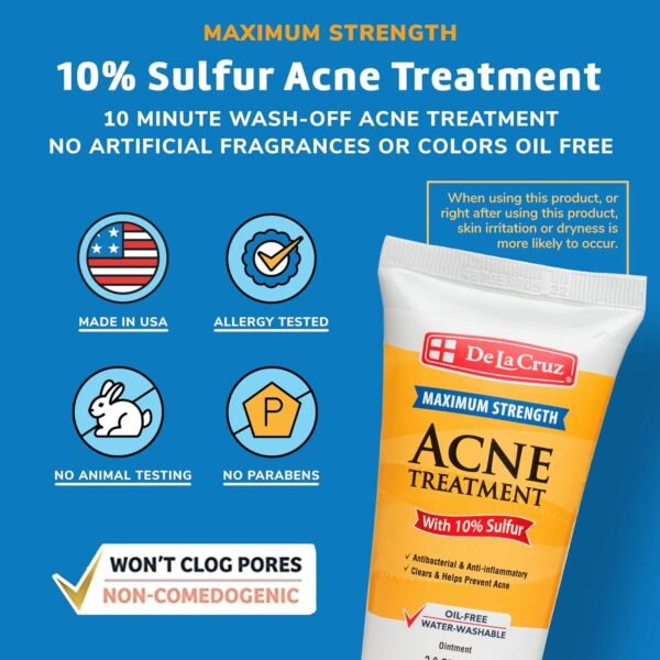 De La Cruz Sulfur Ointment - Cystic Acne Treatment for Face and Body - Daily 10 Min Spot Treatment Mask - Safe and Effective Game Changing Hormonal Acne Treatment that Clears Up Pimples - 2.6 OZ Tube - Image 3