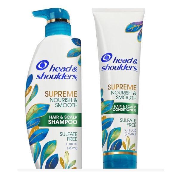 Head & Shoulders Supreme Anti Dandruff Shampoo and Conditioner Set, Sulfate Free, Argan & Jojoba Oil, For Dry Scalp, Nourishes & Smooths, Safe for Color Treated Hair, 11.8 & 9.4 Fl Oz - Image 2