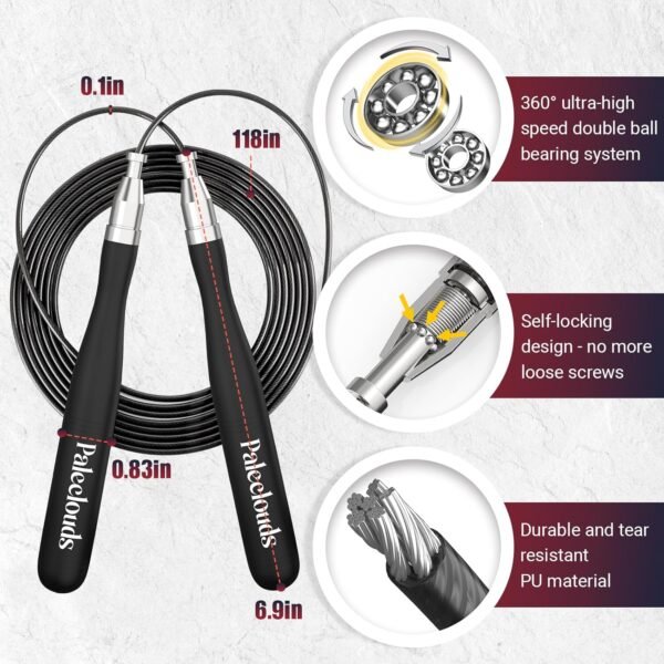 Speed Jump Rope, 360°Double Ball Bearing High Speed Weighted Skipping Rope with Self-Locking Screw-Free Design & Training Poster, 2 Tangle Free PU Speed Rope for Boxing, Crossfit & Home Exercise(Men & Women) - Image 3
