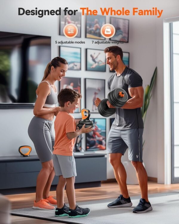 FEIERDUN Adjustable Dumbbells, 20/30/40/45/70/90lbs Free Weight Set with Connector, 5 in1 Dumbbells Set Used as Barbell, Kettlebells, Push up Stand, Weight Plate, Fitness Exercises for Home Gym Suitable Men/Women - Image 8