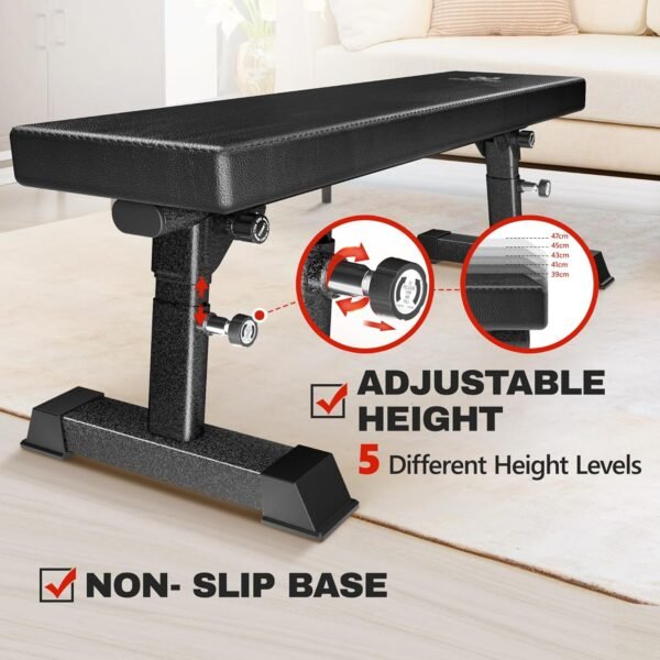 Flat Weight Bench - Heavy Duty Foldable Workout Bench for Home Gym, 1300lb Capacity Adjustable Strength Training Bench Press for Ab and Full Body Exercises, Sturdy and Easy to Fold - Image 4
