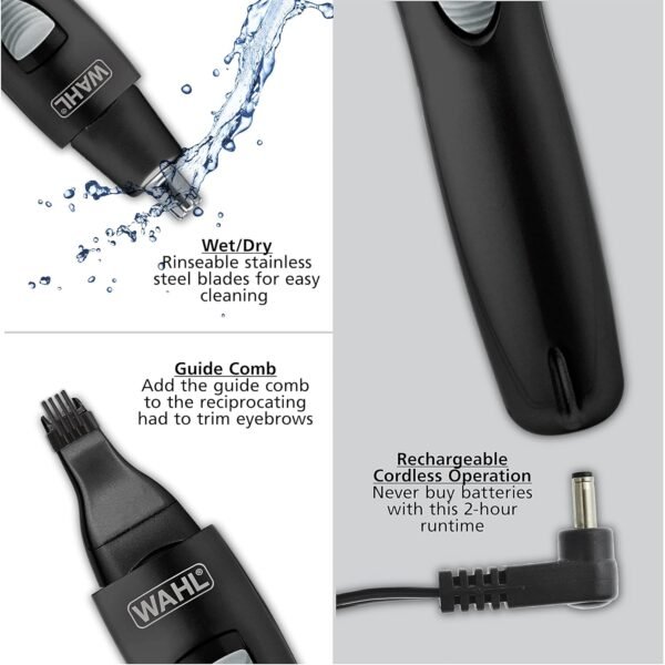 Wahl Groomsman Rechargeable Precision Trimmer for Hygienic Grooming with Rinsable, Interchangeable Heads for Eyebrows, Neckline, Nose, Ears, & Other Detailing - Model 3023284 - Image 4