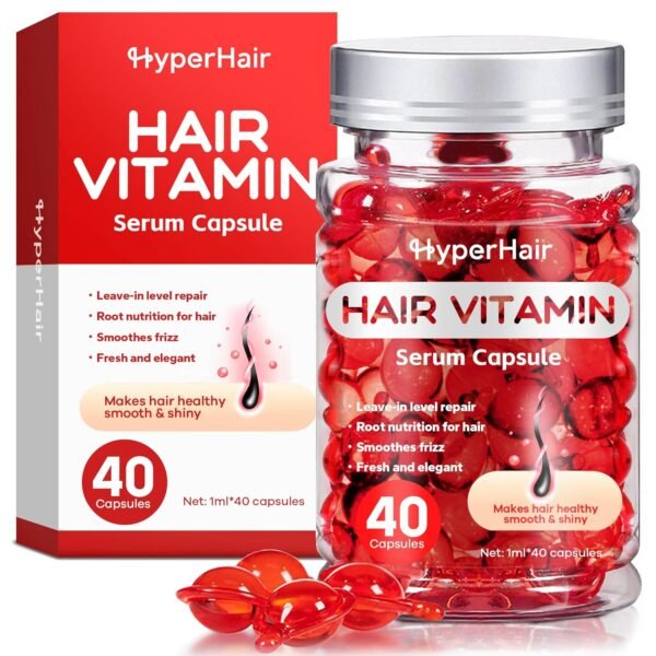 Anti-Frizz Vitamin Serum for Shiny, Moisturized Hair - Leave-in Treatment with Avocado, Argan Oil, Vitamins A, C, E & B5 (40 Capsules) - Image 2